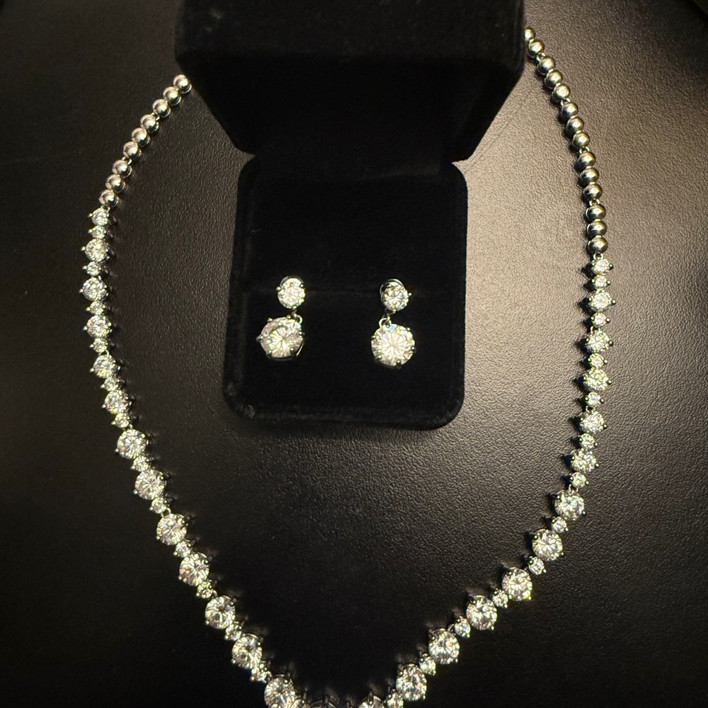 Sparkling Silver Necklace and Earring Set